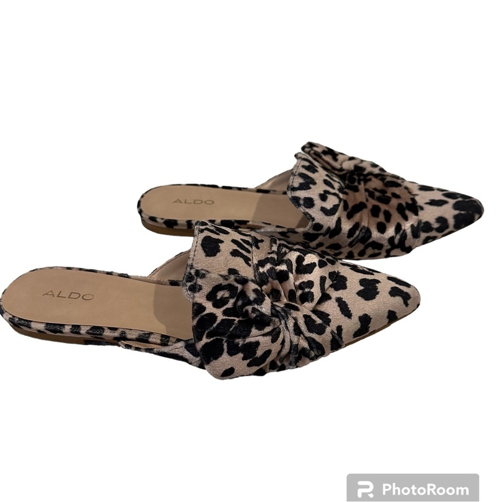 Aldo Leopard Print Pointed Toe Mule Flats